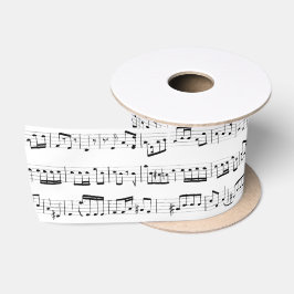 白い上の色あせた音楽ノート サテンリボン