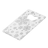 白い上の銀色の雪 クレジットカード栓抜き (正面アングル)