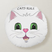 白い丸い枕に描かれたかわいい猫の顔 ラウンドクッション (裏面)