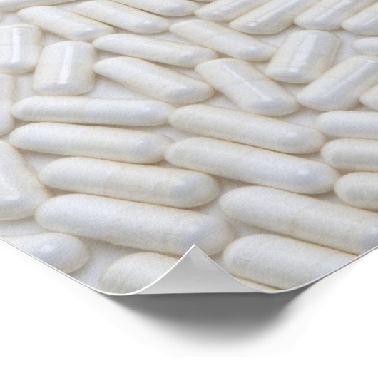 白い丸薬の背景の丸薬のクエスチョンマーク ポスター (角)