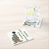 白い乾燥プレス花クリスマスツリー スクエアペーパーコースター (インサイチュ)