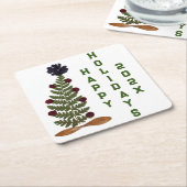 白い乾燥プレス花クリスマスツリー スクエアペーパーコースター (アングル)