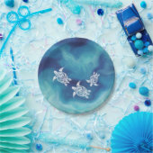 白い亀が青い海水色コースタル ペーパープレート (パーティー)