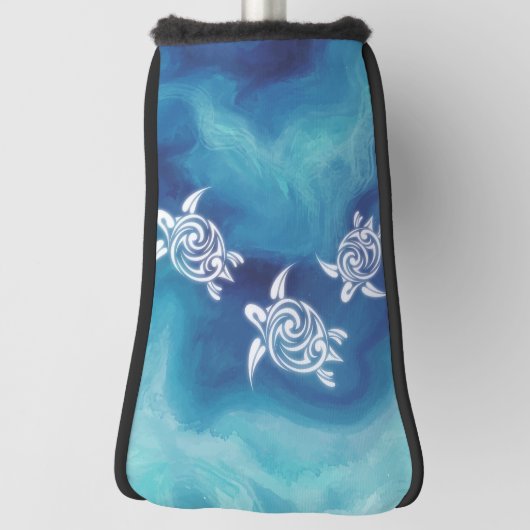 白い亀が青い海 ゴルフヘッドカバー (回転90)