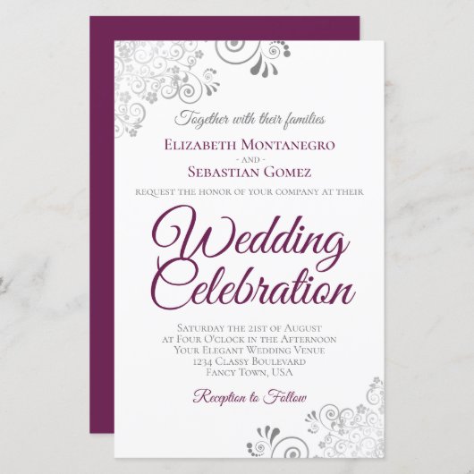 白い予算の結婚式にマゼンタを招待大 (正面/裏面)