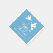 白い二羽の鳩のブルーカスタムナプキン 結婚式 スタンダードカクテルナプキン (角)