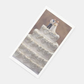 白い五層結婚のケーキとブライダルカップル (コーナー)