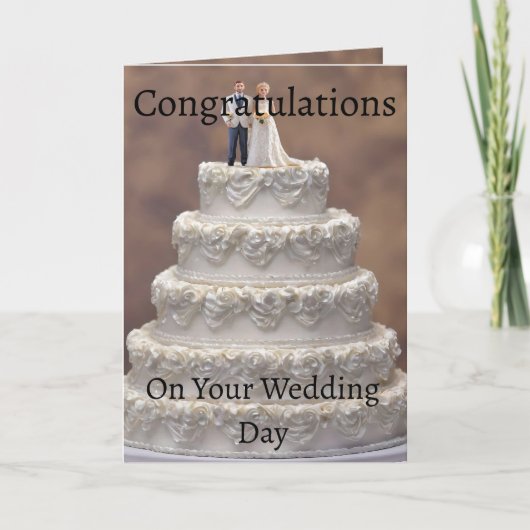 白い五層結婚のケーキとブライダルカップル カード (正面)