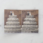 白い五層結婚のケーキとブライダルカップル カード (内部)