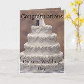 白い五層結婚のケーキとブライダルカップル カード (黄色い花)