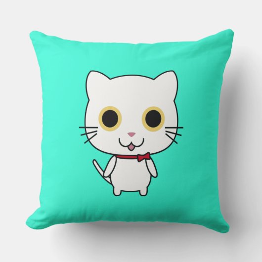 白い人型の猫のクリップアート クッション (正面)