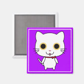 白い人型の猫のクリップアート マグネット (正面/裏面)