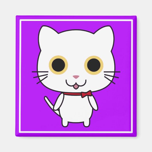 白い人型の猫のクリップアート マグネット (正面)