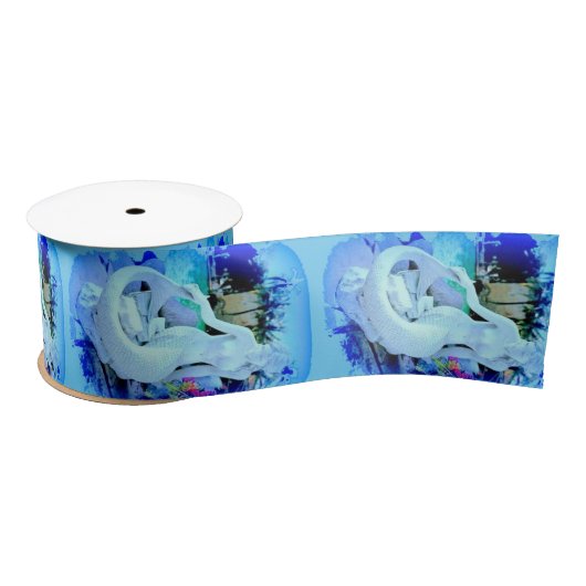 白い人魚の座っているサンダー_コーブ サテンリボン (リール)