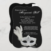 白い仮装のボールマスクの衣装ハロウィーンの部分 招待状 (正面/裏面)