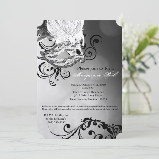 白い仮装のボールマスクの衣装ハロウィーンの部分 招待状 (スタンド正面)