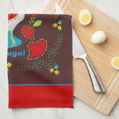 白い伝統的バーセロスの雄鶏 キッチンタオル (四つ折り)