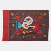 白い伝統的バーセロスの雄鶏 キッチンタオル (横)