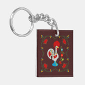 白い伝統的バーセロスの雄鶏 キーホルダー (正面左)