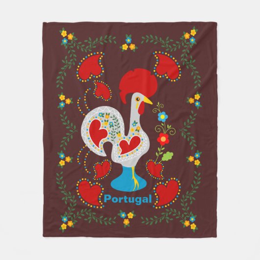 白い伝統的バーセロスの雄鶏 フリースブランケット (正面)