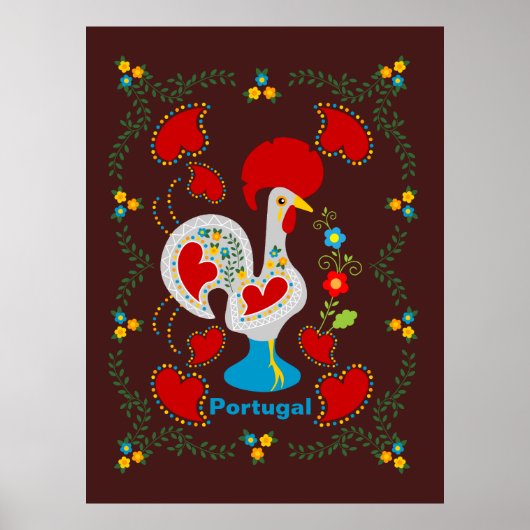 白い伝統的バーセロスの雄鶏 ポスター (正面)