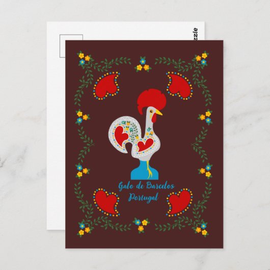 白い伝統的バーセロスの雄鶏 ポストカード (正面/裏面)