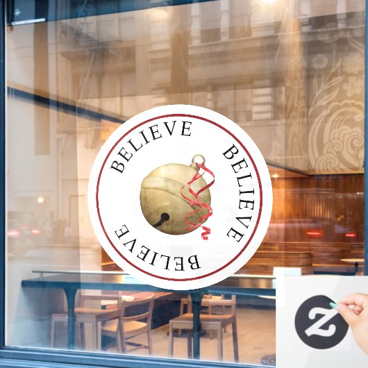 白い信じクリスマスの美しいJingleベル ウィンドウサイン (カフェ窓)