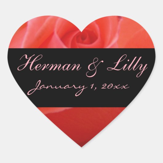 白い先端のピンクパーソナライズされたのロ結婚ーズ ハートシール (正面)