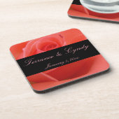 白い先端ピンク色のバラのパーソナル結婚ズ コースター (左側)