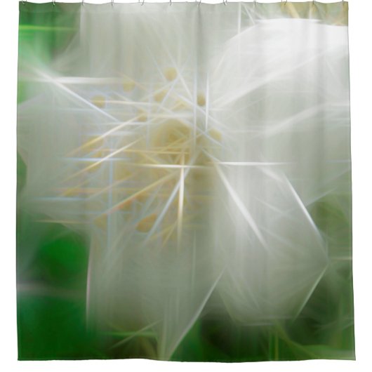 白い光沢のあるジャスミン シャワーカーテン (正面)