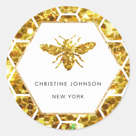 白い六角ビーのロゴ ラウンドシール (正面)