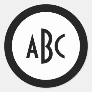 白い円と黒のテキストのシンプルなモノグラムデザイン。背景とフォントの色を変更できます。必要に応じてフ ラウンドシール