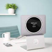 白い円のテンプレート付き黒背景、 シール (デスク上のノートパソコン)