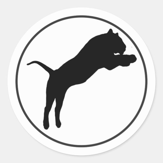 白い円の中の黒トラの絵 ラウンドシール (正面)