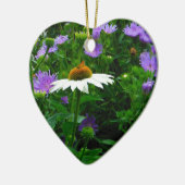 白い円錐花、紫色の花と蛾 セラミックオーナメント (左)