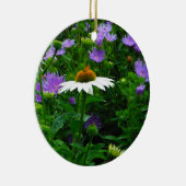 白い円錐花、紫色の花と蛾 セラミックオーナメント (右)