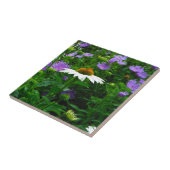 白い円錐花、紫色の花と蛾 タイル (側面)