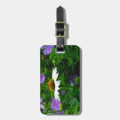 白い円錐花、紫色の花と蛾 ラゲッジタグ (正面縦)