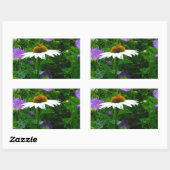 白い円錐花、紫色の花と蛾 長方形シール (シート)