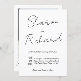 白い写真に黒い文字の書結婚跡 招待状