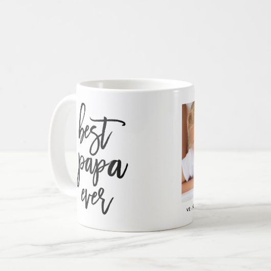 白い写真パパー今までに手書きスクリプト コーヒーマグカップ (正面左)