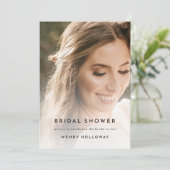 白い写真モダンのブライダルはっきりしたシャワーへの招待 招待状 (スタンド正面)