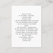 白い写真青のフローラ葬儀祈りの言葉カード 名刺 (裏面)