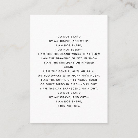 白い写真青のフローラ葬儀祈りの言葉カード 名刺 (裏面)