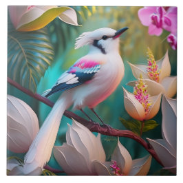 白い冠と頬の赤い幻想的な鳥 タイル