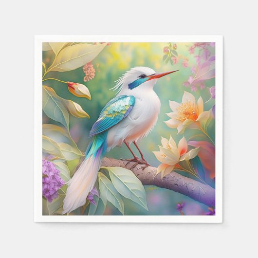 白い冠のある虹色のティール翼の幻想的な鳥 スタンダードカクテルナプキン (正面)