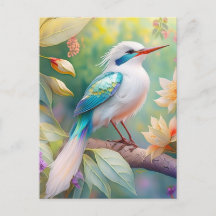 白い冠のある虹色のティール翼の幻想的な鳥