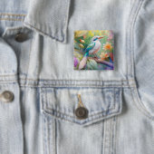 白い冠のある虹色のティール翼の幻想的な鳥 缶バッジ (インサイチュ)