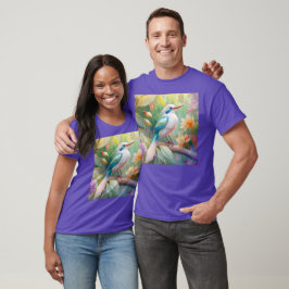 白い冠のある虹色のティール翼の幻想的な鳥 Tシャツ