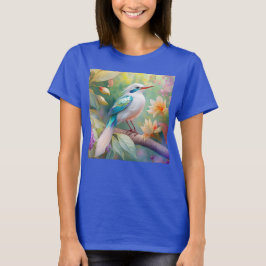 白い冠のある虹色のティール翼の幻想的な鳥 Tシャツ